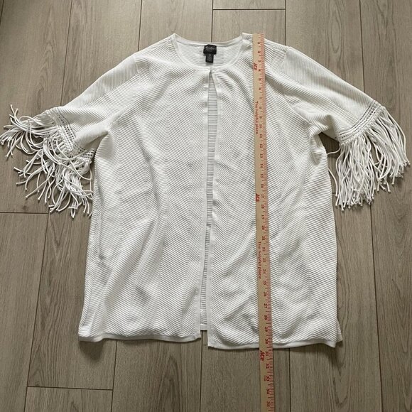 Travelers Collection by Chico's Women Fringe Duster Cardigan Size 3 White - Picture 6 of 11